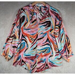 Marie Oliver Top Blouse Silk Women Sz XL Pink 3/4 Sleeve Front Tie